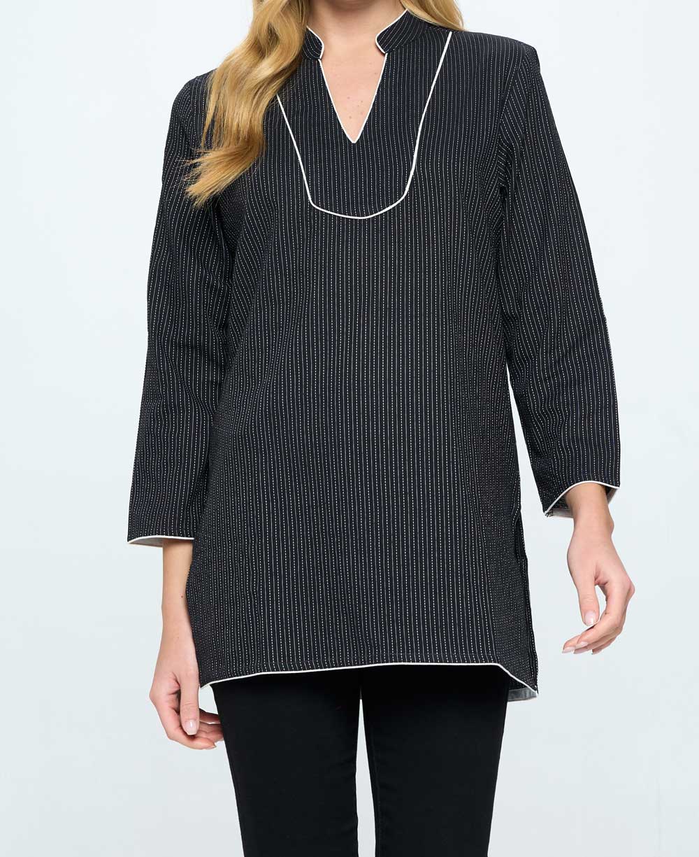 Kantha Stitch Black Threaded Cotton Tunic Top