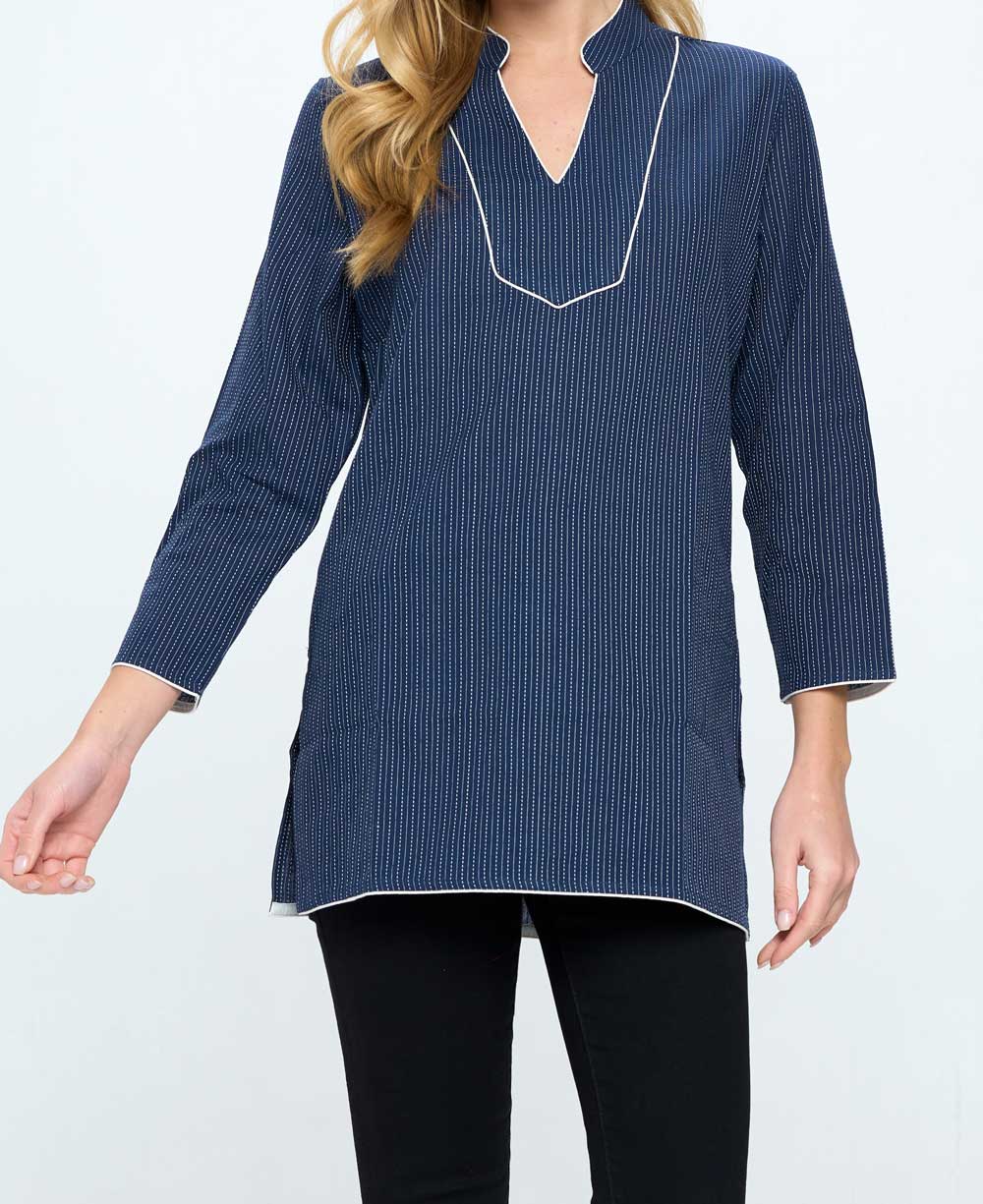 Kantha Stitch Blue Cotton Tunic Top